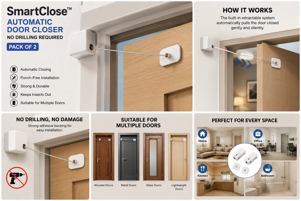 SmartClose™ Automatic Door Closer – No Drilling Required (Pack of 2)